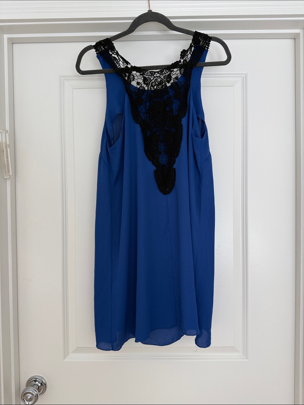 Love Royal Blue Mini Dress with Black Lace Trim - Picture 2 of 3